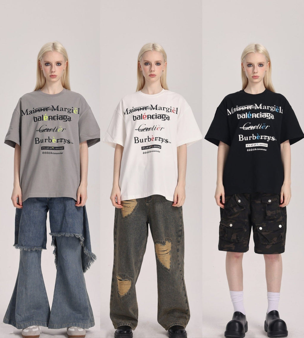 Spoof Brand Letter Print Short Sleeve Tee - COPPING THREADS - ARTMONSTER