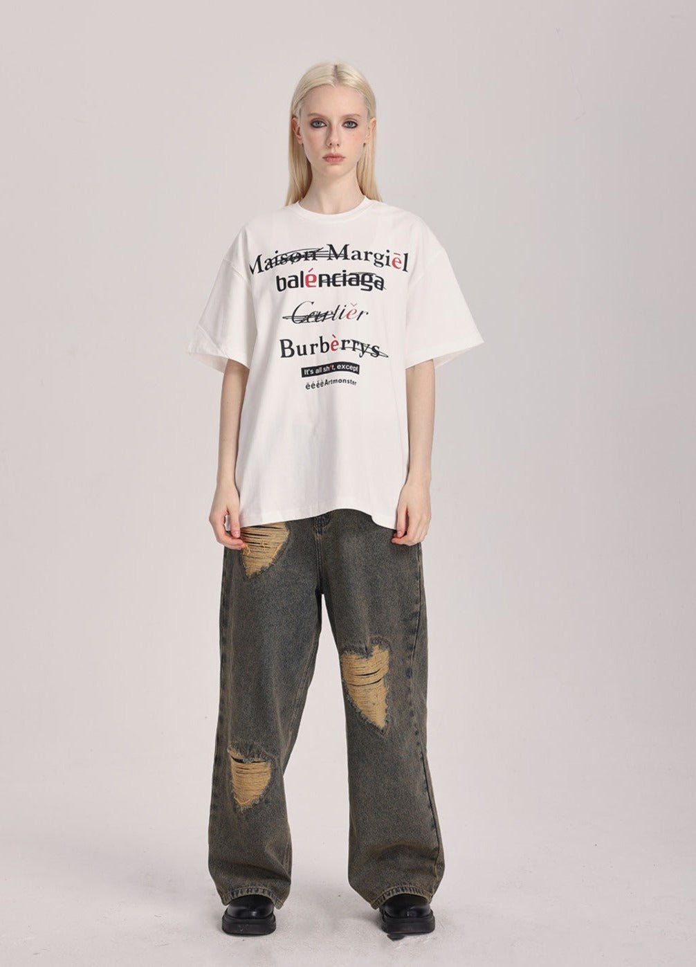 Spoof Brand Letter Print Short Sleeve Tee - COPPING THREADS - ARTMONSTER