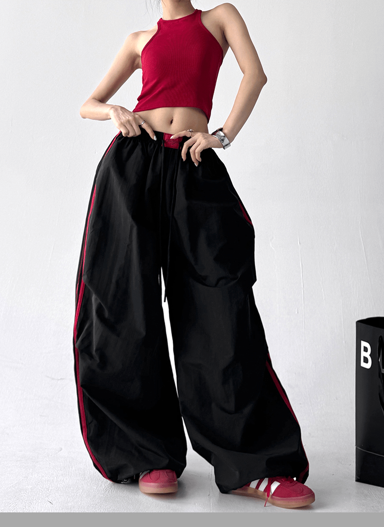 Sporty Contrast Stripe Wide - Leg Paratrooper Pants - COPPING THREADS - CT Select