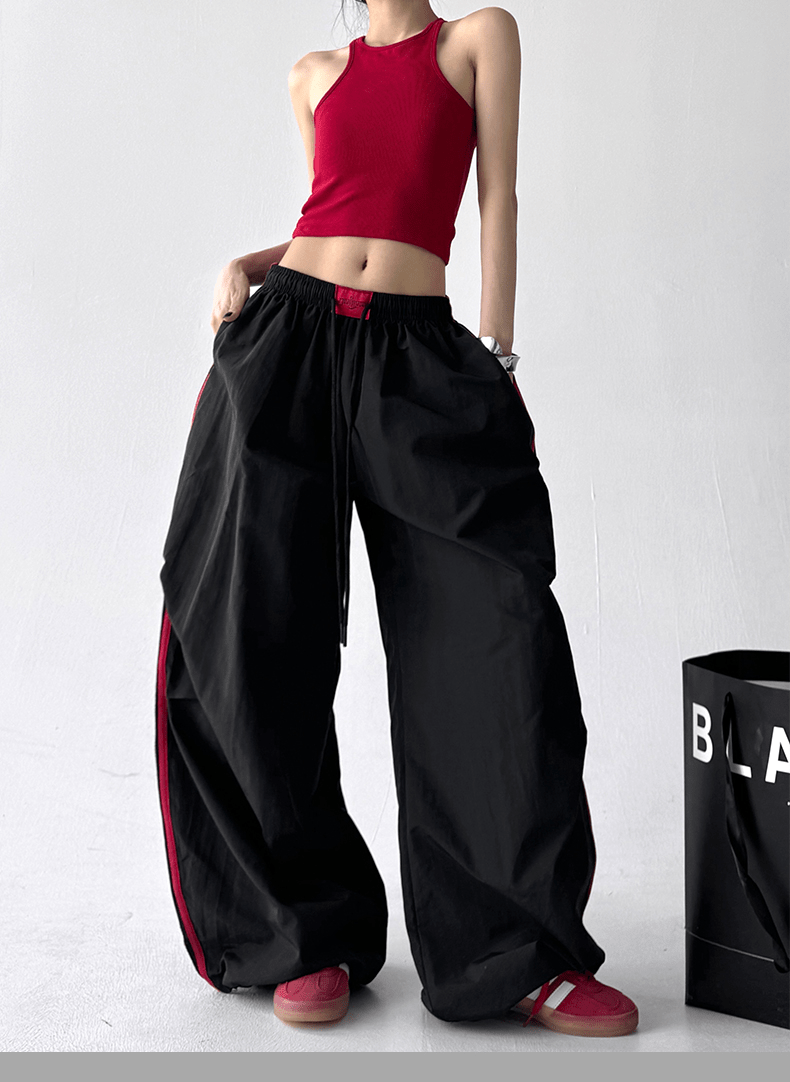 Sporty Contrast Stripe Wide - Leg Paratrooper Pants - COPPING THREADS - CT Select
