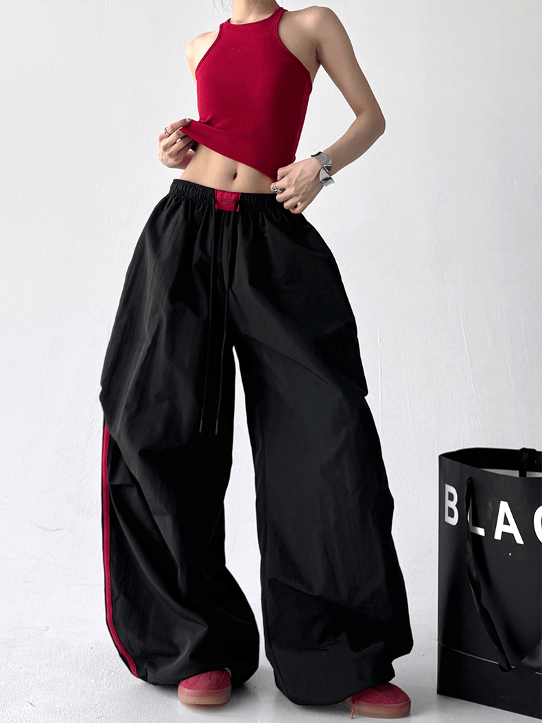 Sporty Contrast Stripe Wide - Leg Paratrooper Pants - COPPING THREADS - CT Select