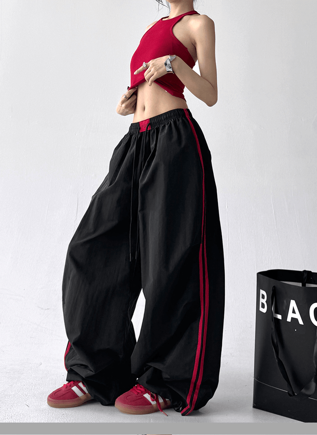 Sporty Contrast Stripe Wide - Leg Paratrooper Pants - COPPING THREADS - CT Select Hover Image