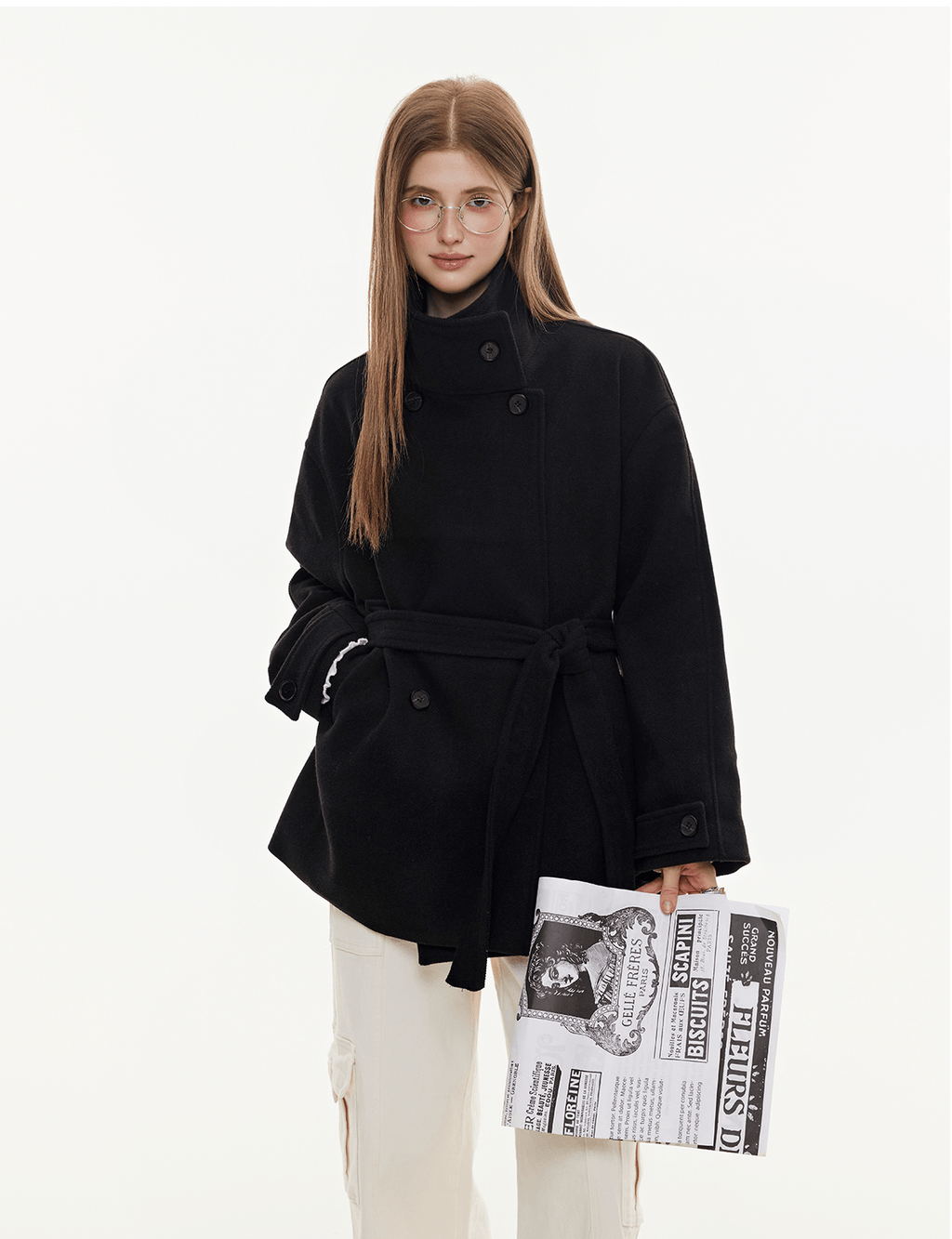 Stand Collar Belted Wool Coat - COPPING THREADS - CHICISLAND