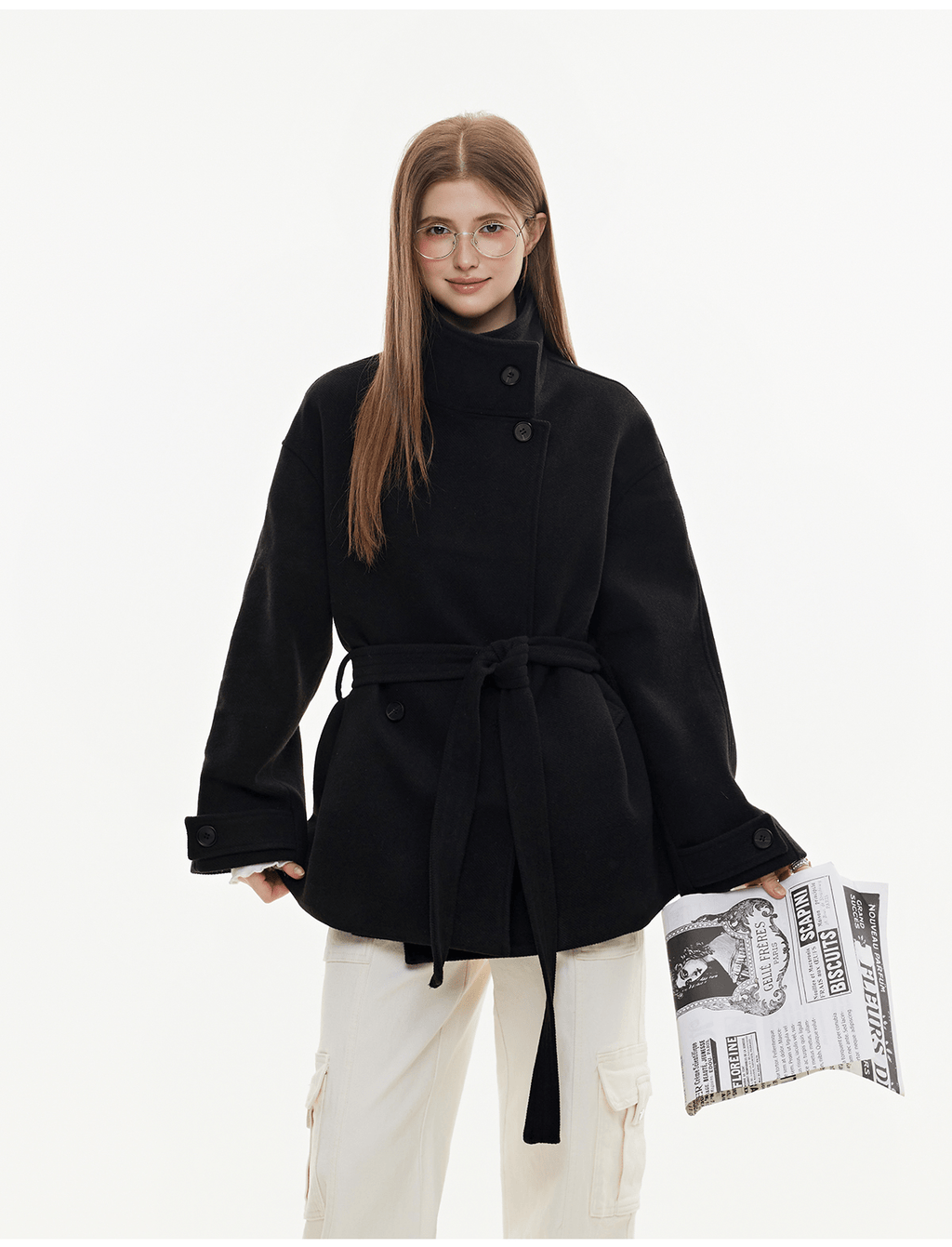 Stand Collar Belted Wool Coat - COPPING THREADS - CHICISLAND