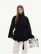 Stand Collar Belted Wool Coat - COPPING THREADS - CHICISLAND