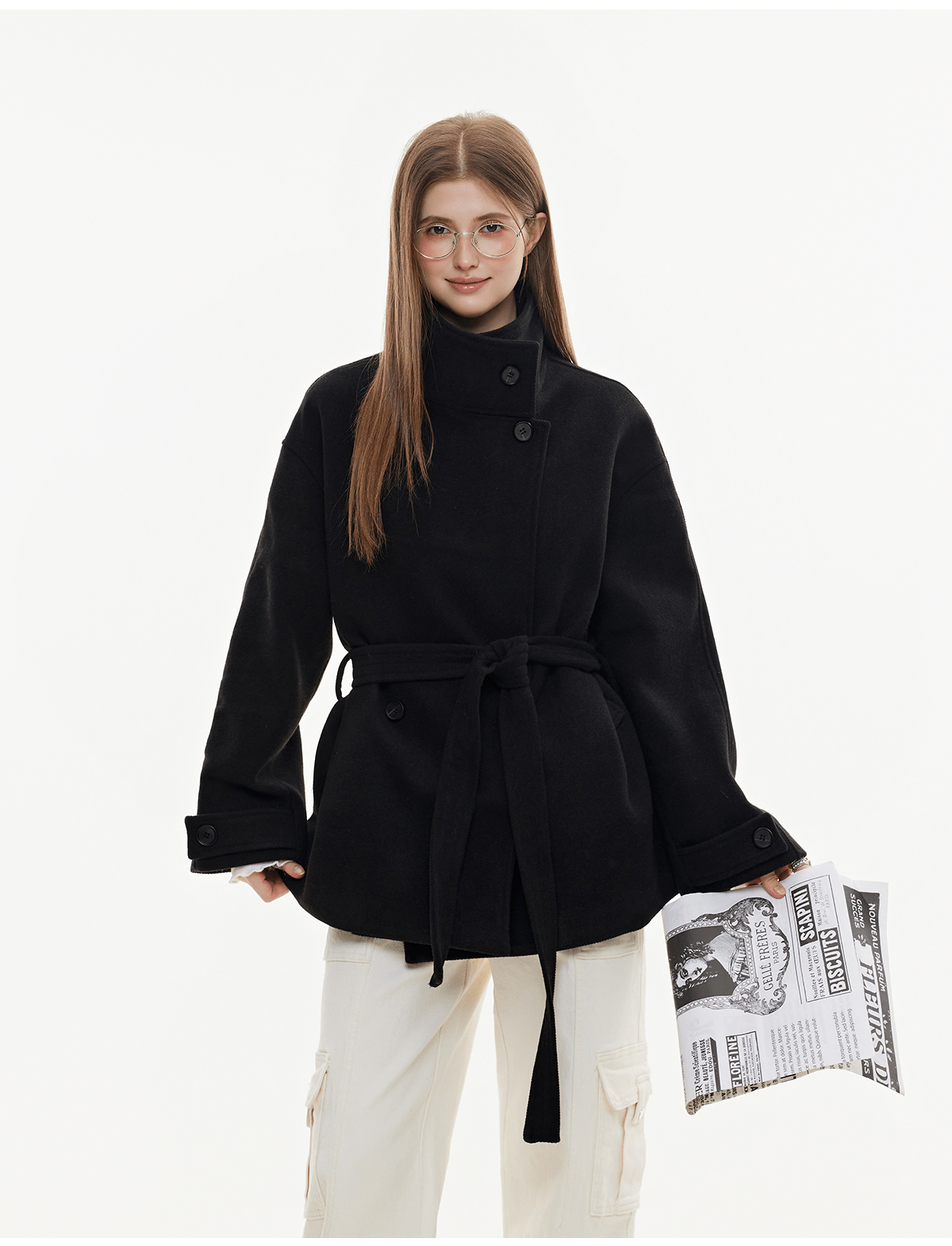 Stand Collar Belted Wool Coat - COPPING THREADS - CHICISLAND