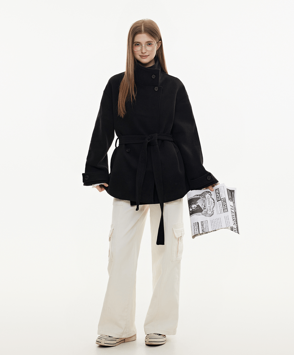Stand Collar Belted Wool Coat - COPPING THREADS - CHICISLAND