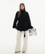 Stand Collar Belted Wool Coat - COPPING THREADS - CHICISLAND