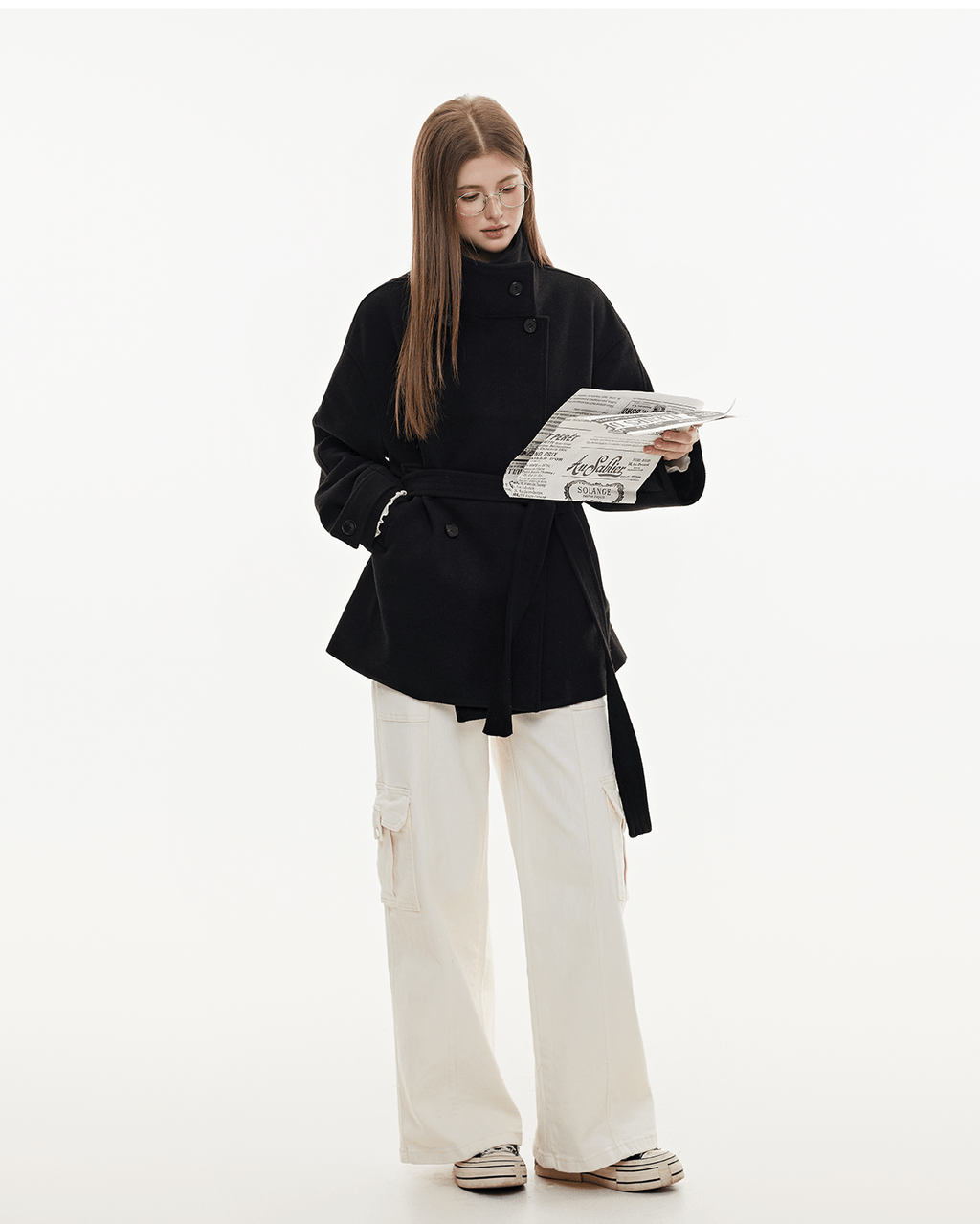 Stand Collar Belted Wool Coat - COPPING THREADS - CHICISLAND