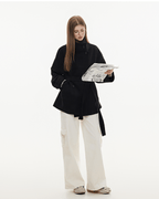 Stand Collar Belted Wool Coat - COPPING THREADS - CHICISLAND