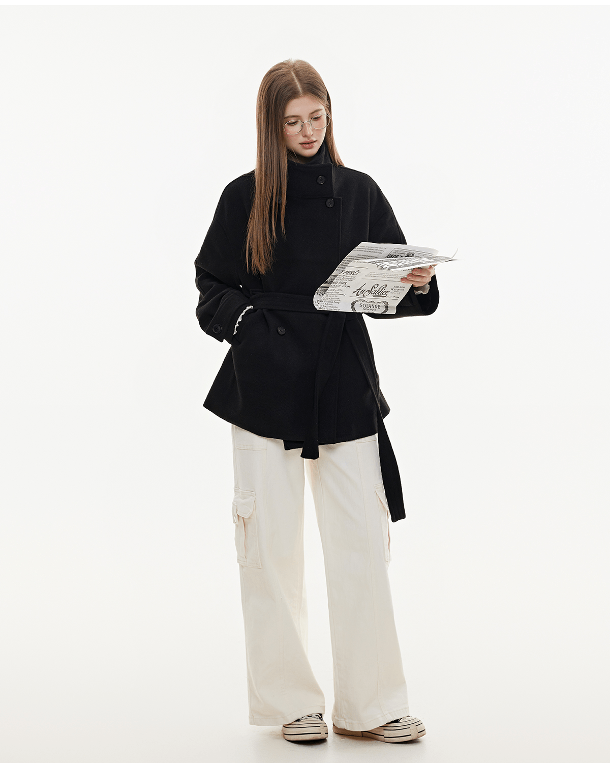 Stand Collar Belted Wool Coat - COPPING THREADS - CHICISLAND