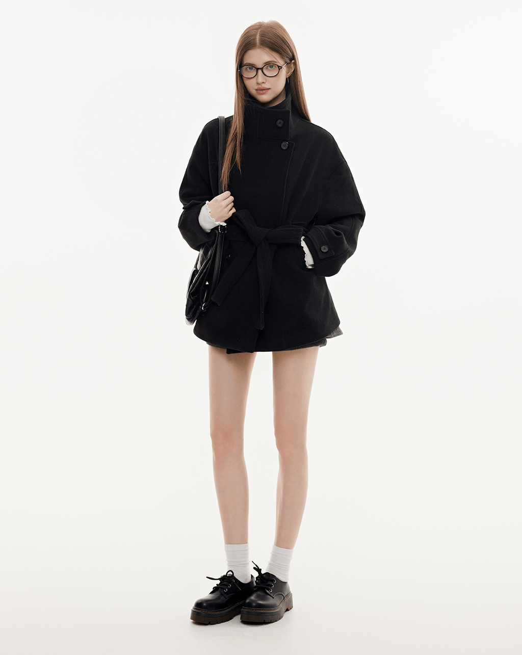 Stand Collar Belted Wool Coat - COPPING THREADS - CHICISLAND