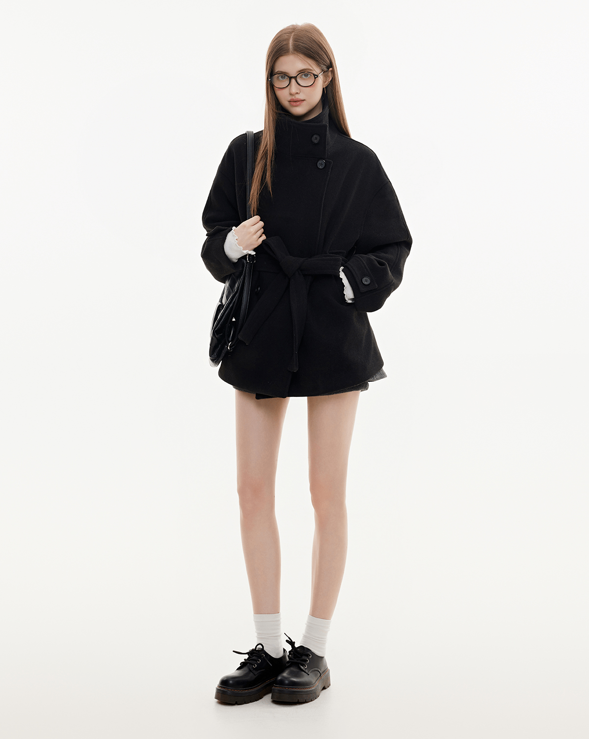 Stand Collar Belted Wool Coat - COPPING THREADS - CHICISLAND
