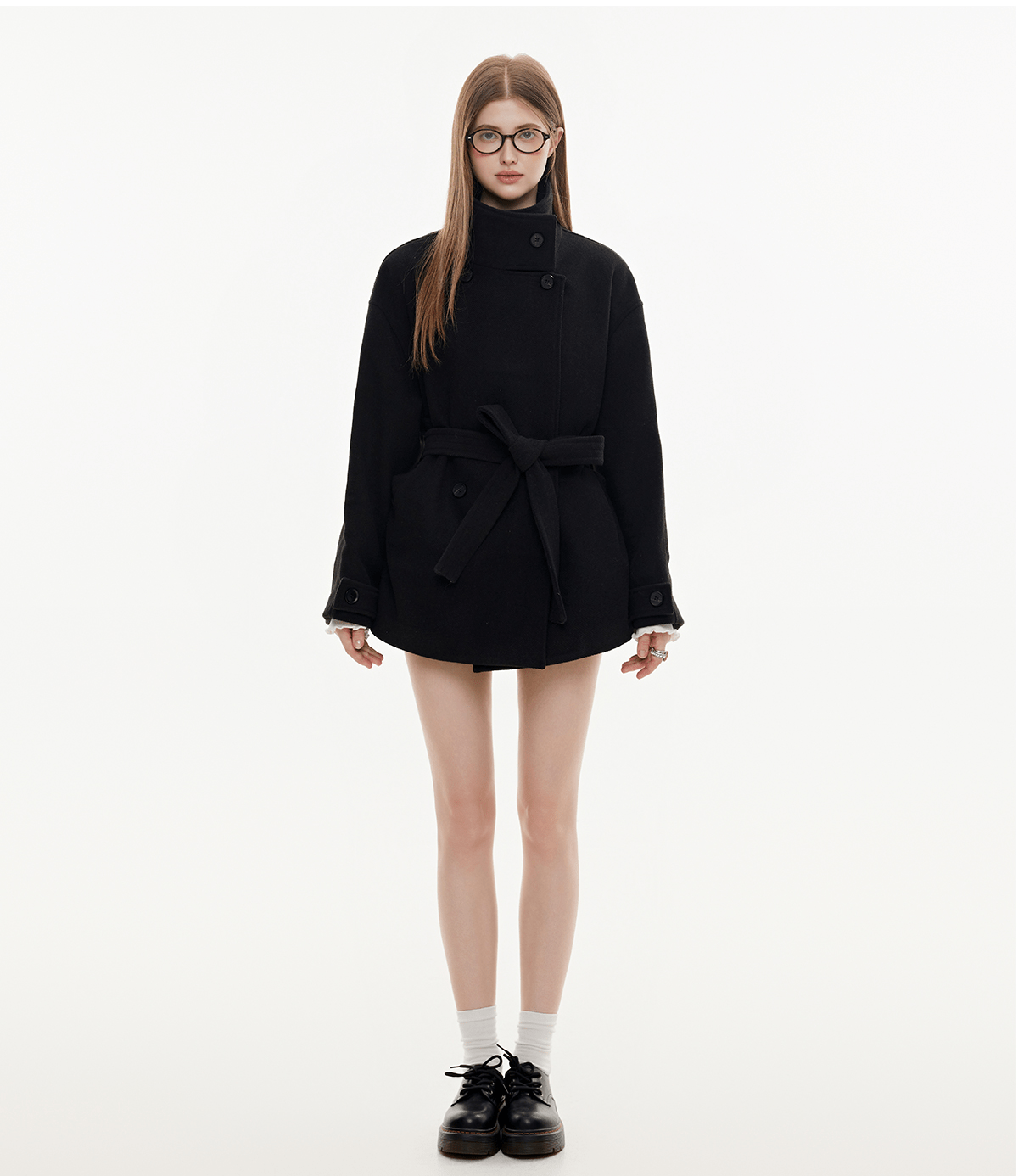 Stand Collar Belted Wool Coat - COPPING THREADS - CHICISLAND