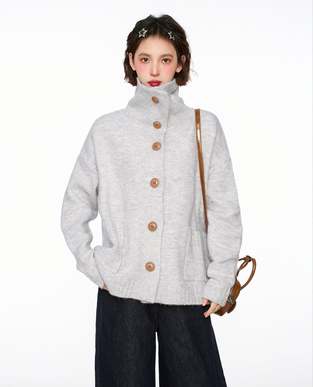 Stand Collar Knit Cardigan Sweater - COPPING THREADS - CT Select