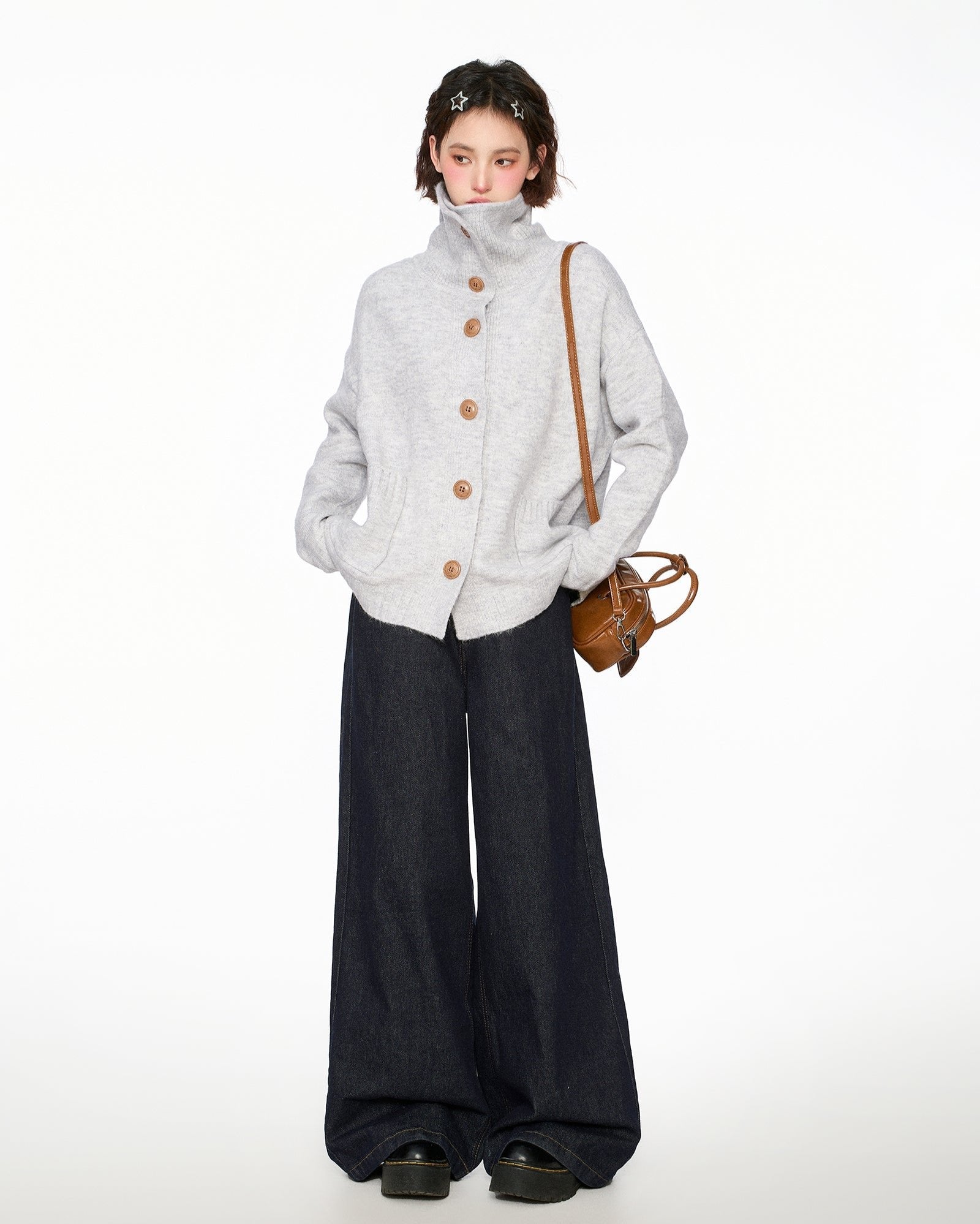 Stand Collar Knit Cardigan Sweater - COPPING THREADS - CT Select