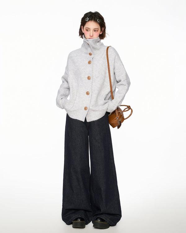 Stand Collar Knit Cardigan Sweater - COPPING THREADS - CT Select