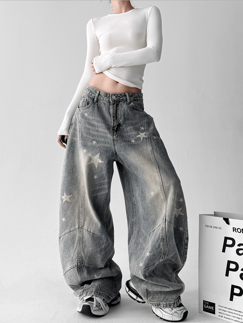 Star Graphic Washed Wide‑Leg Jeans - COPPING THREADS - CT Select