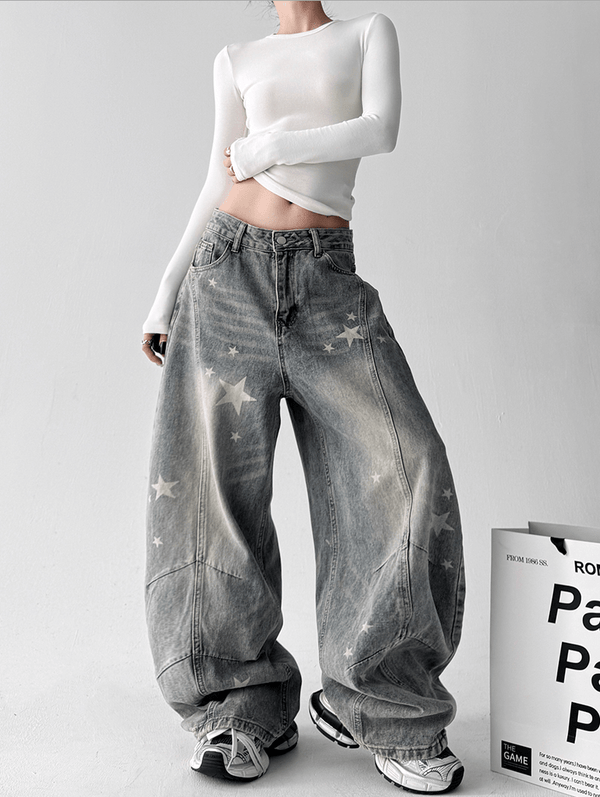 Star Graphic Washed Wide‑Leg Jeans - COPPING THREADS - CT Select