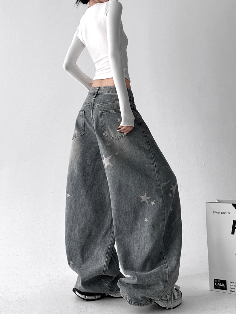 Star Graphic Washed Wide‑Leg Jeans - COPPING THREADS - CT Select