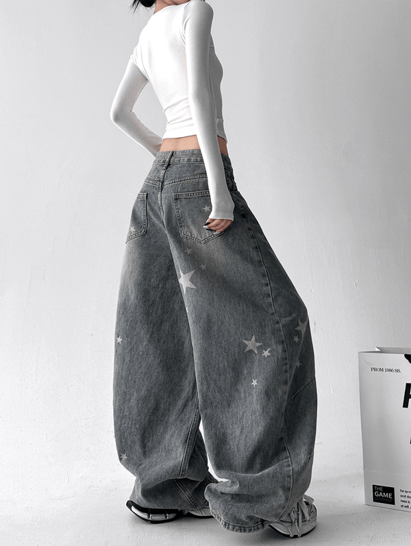Star Graphic Washed Wide‑Leg Jeans - COPPING THREADS - CT Select