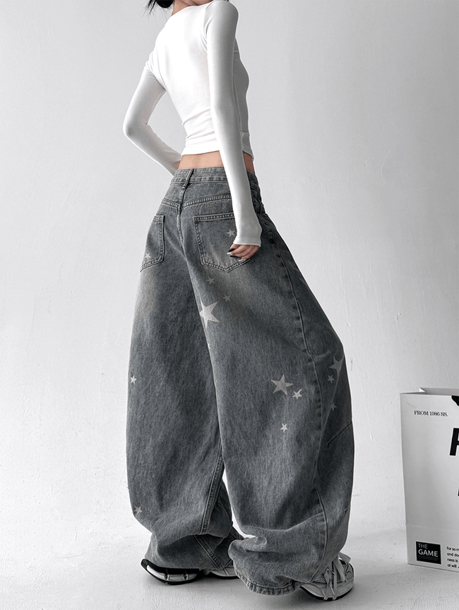 Star Graphic Washed Wide‑Leg Jeans Main Image