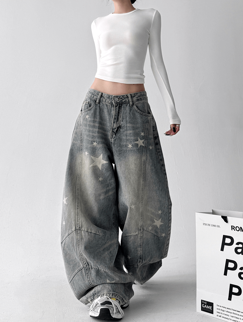 Star Graphic Washed Wide‑Leg Jeans - COPPING THREADS - CT Select