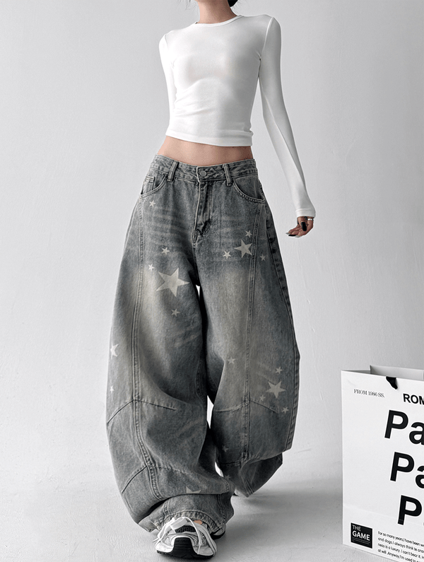 Star Graphic Washed Wide‑Leg Jeans - COPPING THREADS - CT Select