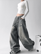 Star Graphic Washed Wide‑Leg Jeans - COPPING THREADS - CT Select