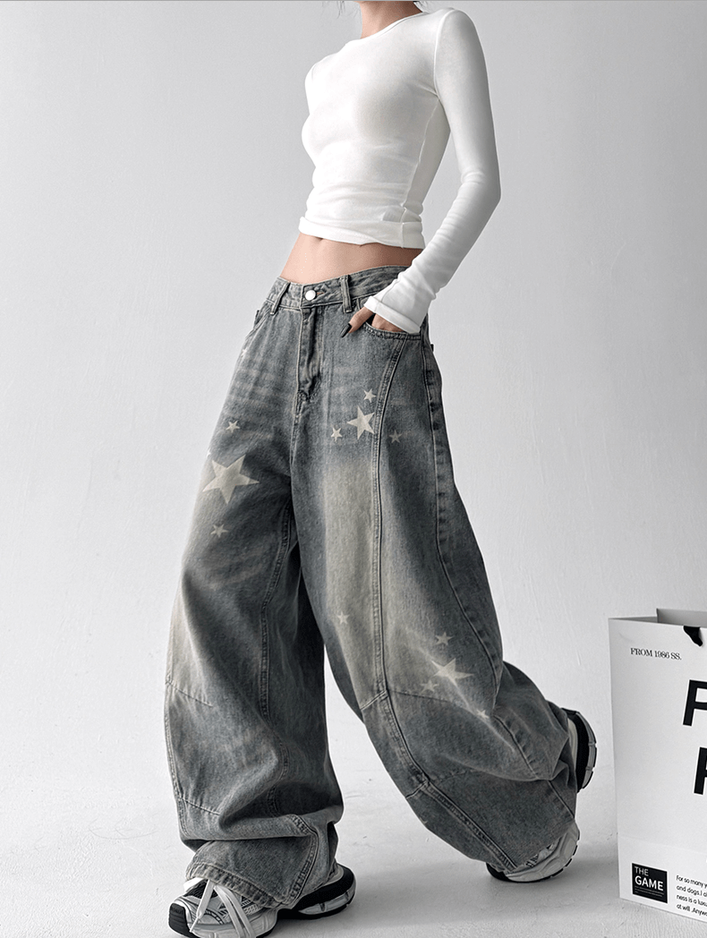 Star Graphic Washed Wide‑Leg Jeans - COPPING THREADS - CT Select