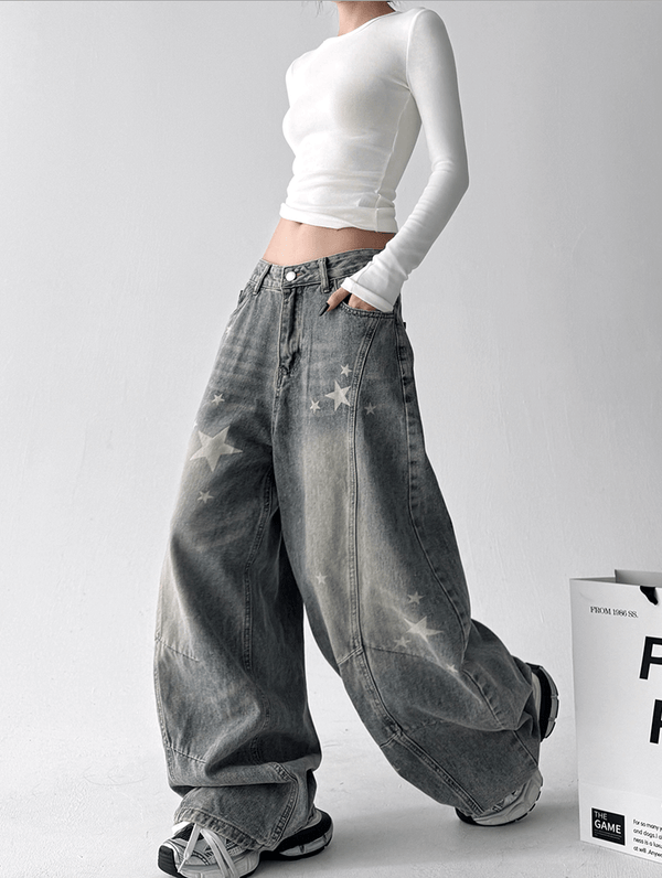 Star Graphic Washed Wide‑Leg Jeans - COPPING THREADS - CT Select