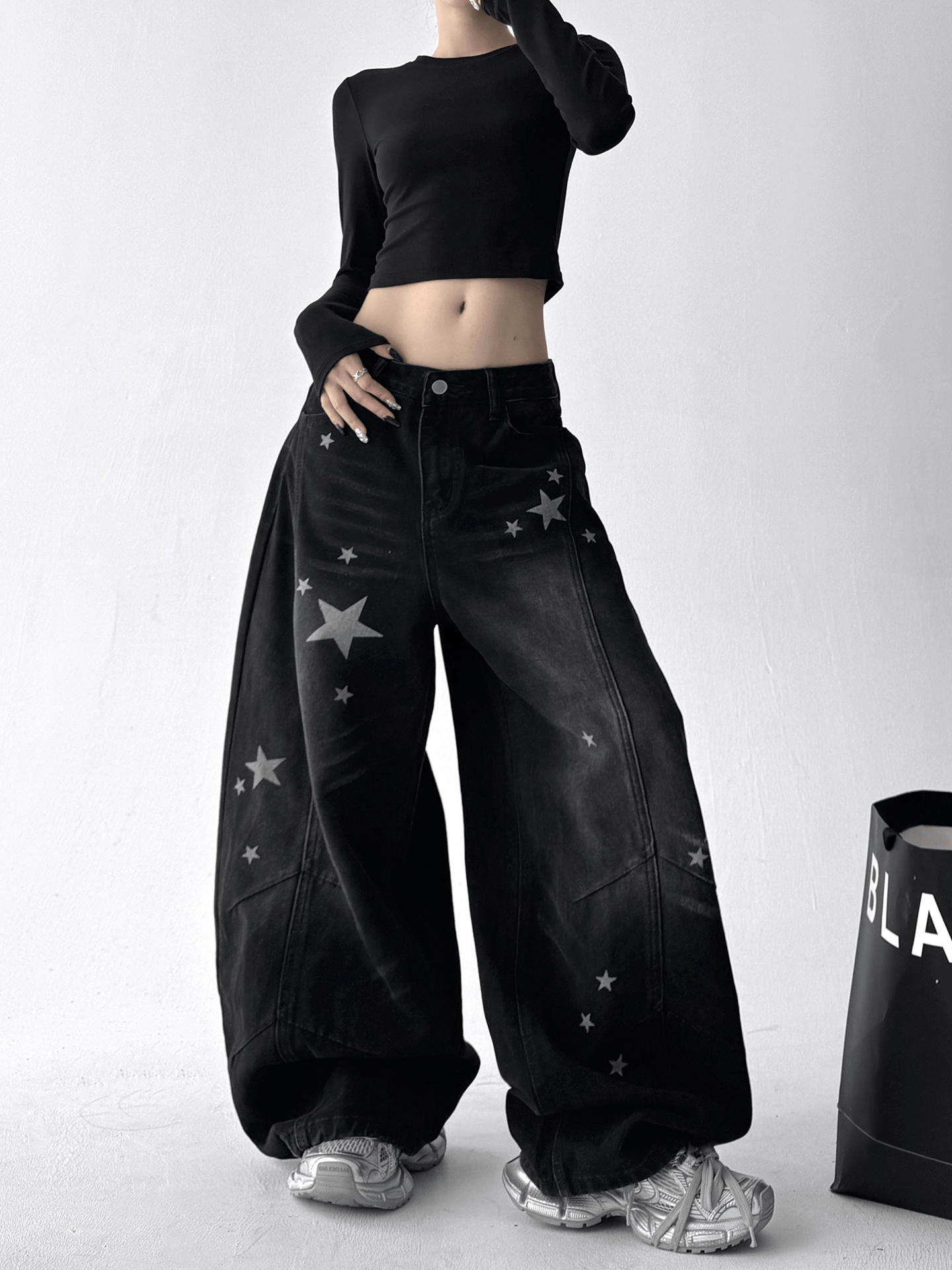 Star Graphic Washed Wide‑Leg Jeans - COPPING THREADS - CT Select