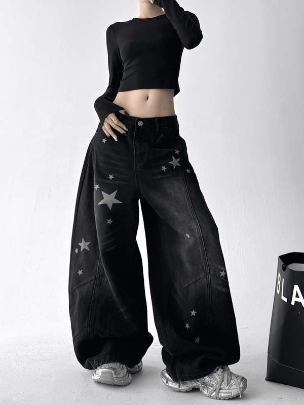 Star Graphic Washed Wide‑Leg Jeans - COPPING THREADS - CT Select