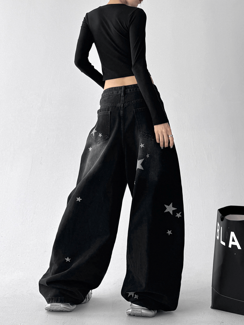 Star Graphic Washed Wide‑Leg Jeans - COPPING THREADS - CT Select