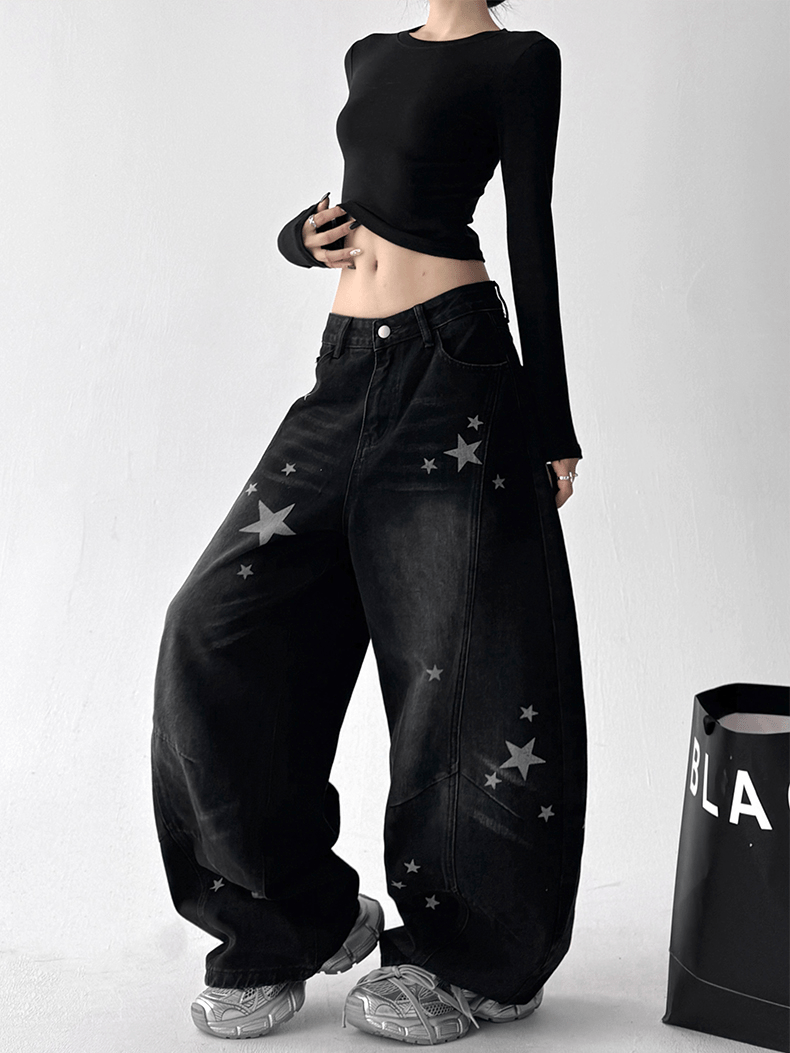 Star Graphic Washed Wide‑Leg Jeans - COPPING THREADS - CT Select