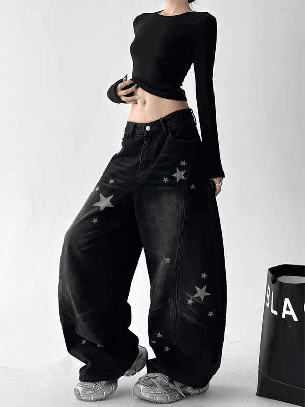 Star Graphic Washed Wide‑Leg Jeans - COPPING THREADS - CT Select