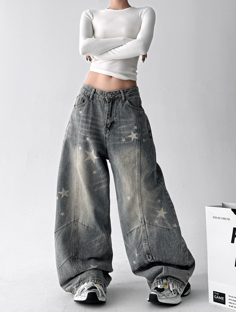 Star Graphic Washed Wide‑Leg Jeans - COPPING THREADS - CT Select Main image
