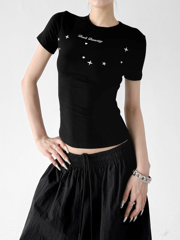 Star & Letter Print Fitted Tee - CT6678 - COPPING THREADS - CT ORIGINALS
