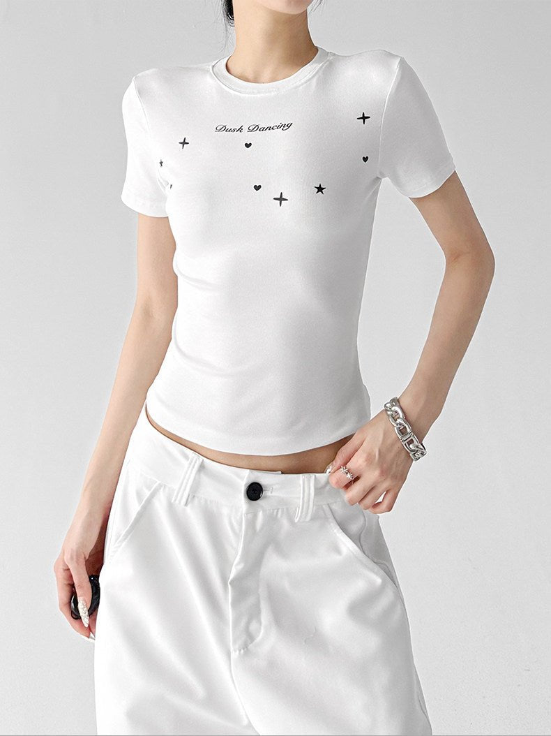 Star & Letter Print Fitted Tee - CT6678 - COPPING THREADS - CT ORIGINALS