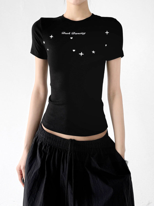 Star & Letter Print Fitted Tee - CT6678 - COPPING THREADS - CT ORIGINALS