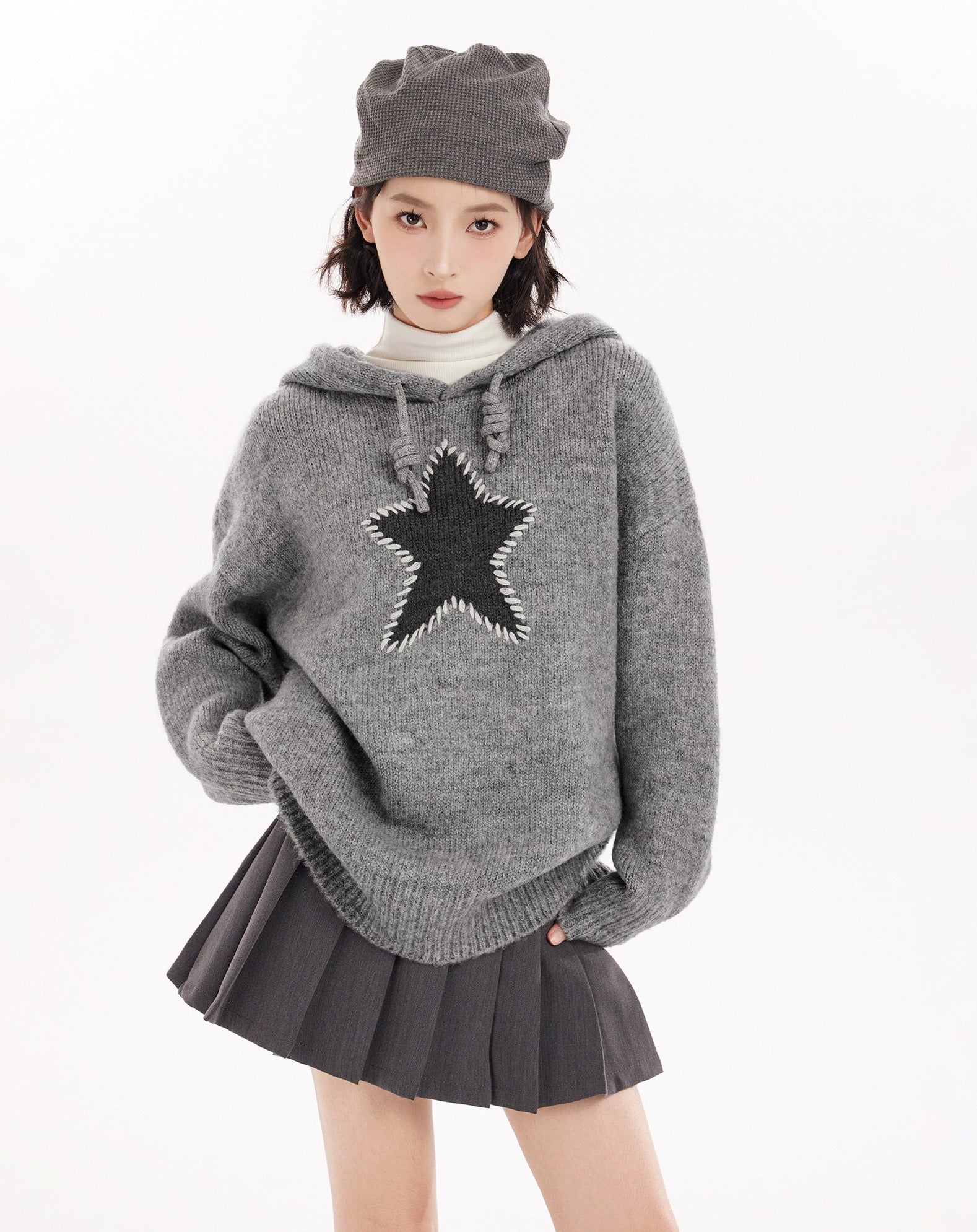 Star Pattern Knit Hoodie - COPPING THREADS - CT Select