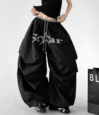 Star Print Drawstring Waist Curved Wide - Leg Parachute Pants – CT730 - COPPING THREADS - CT Select