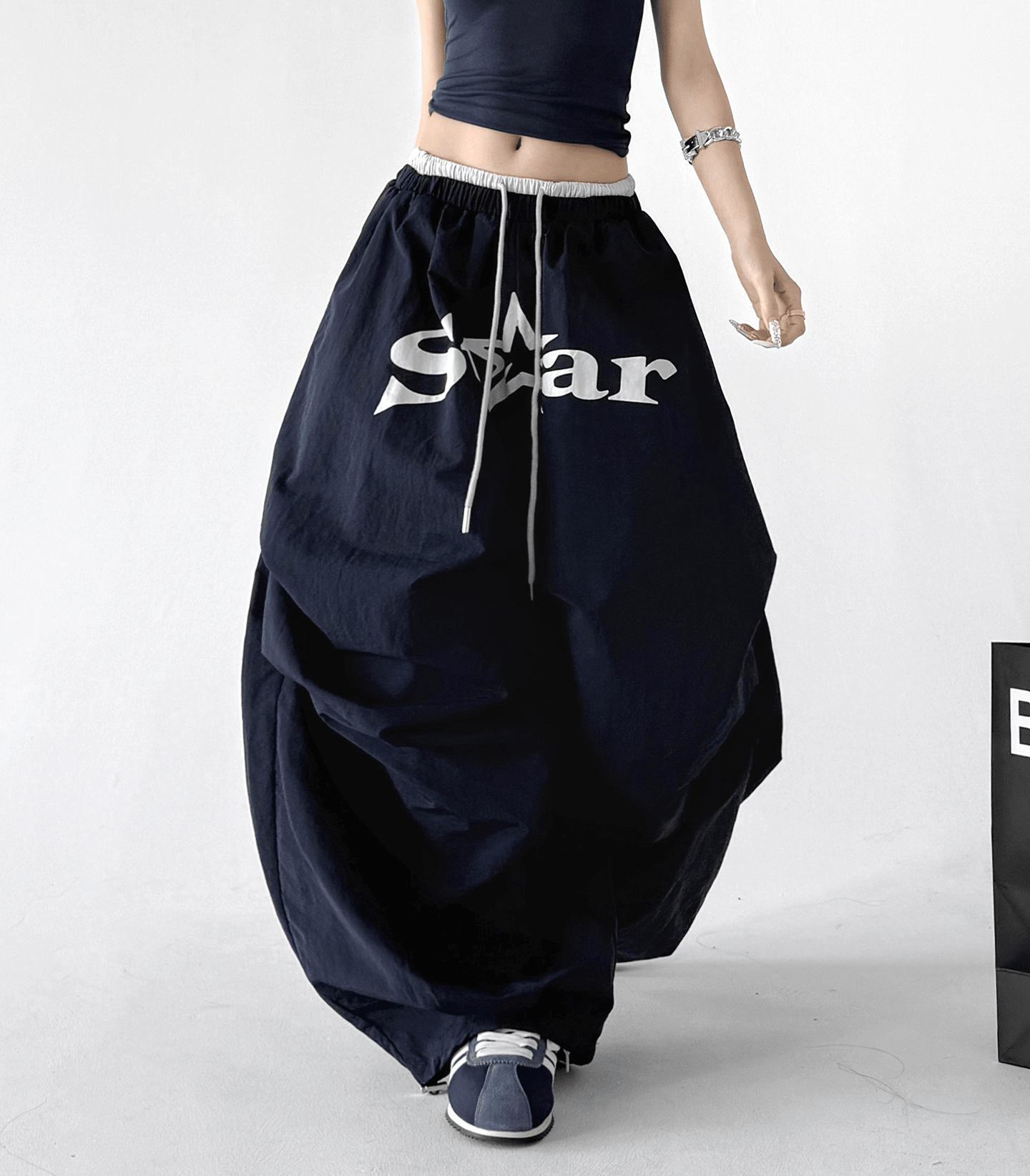 Star Print Drawstring Waist Curved Wide - Leg Parachute Pants – CT730 - COPPING THREADS - CT Select