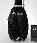 Star Print Drawstring Waist Curved Wide - Leg Parachute Pants – CT730 - COPPING THREADS - CT Select
