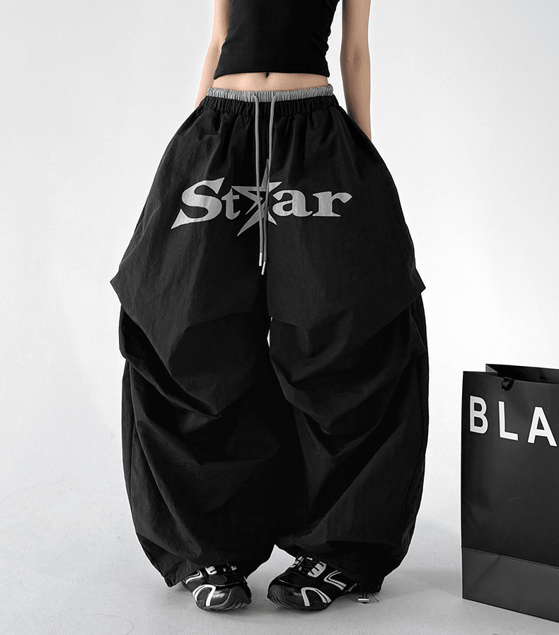 Star Print Drawstring Waist Curved Wide - Leg Parachute Pants – CT730 - COPPING THREADS - CT Select