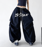 Star Print Drawstring Waist Curved Wide - Leg Parachute Pants – CT730 - COPPING THREADS - CT Select