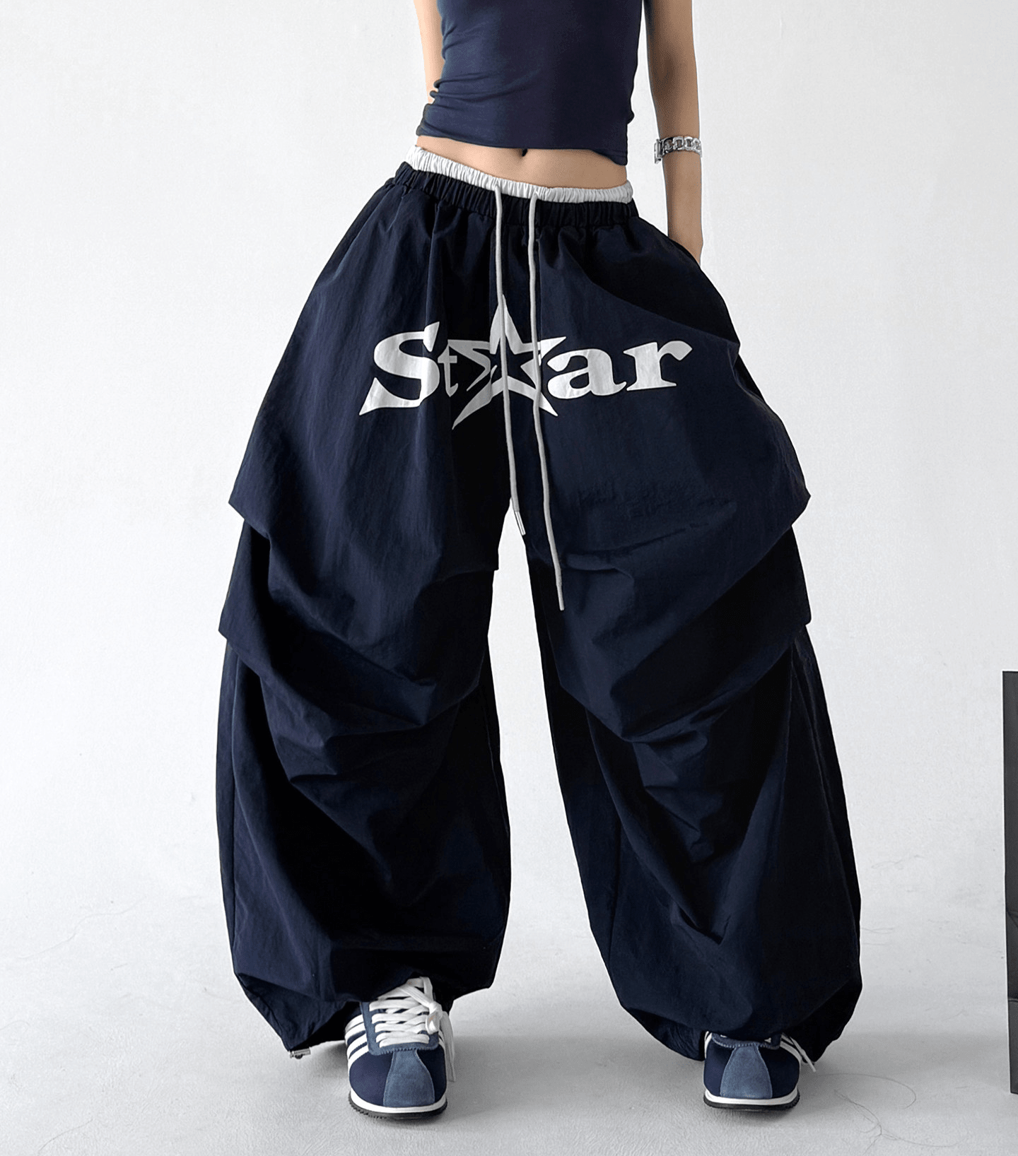 Star Print Drawstring Waist Curved Wide - Leg Parachute Pants – CT730 - COPPING THREADS - CT Select