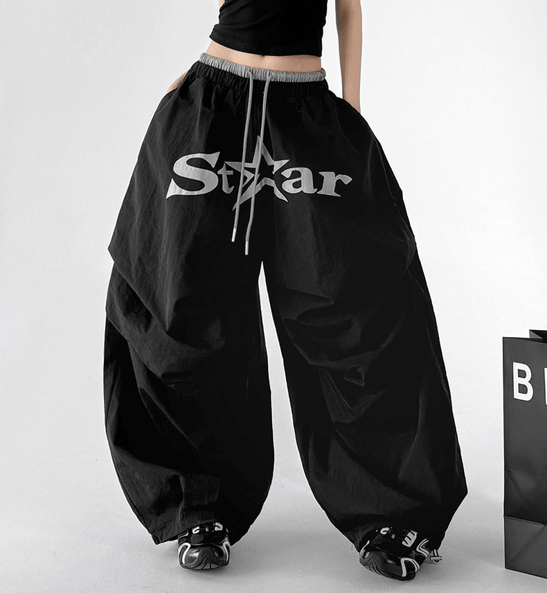 Star Print Drawstring Waist Curved Wide - Leg Parachute Pants – CT730 - COPPING THREADS - CT Select
