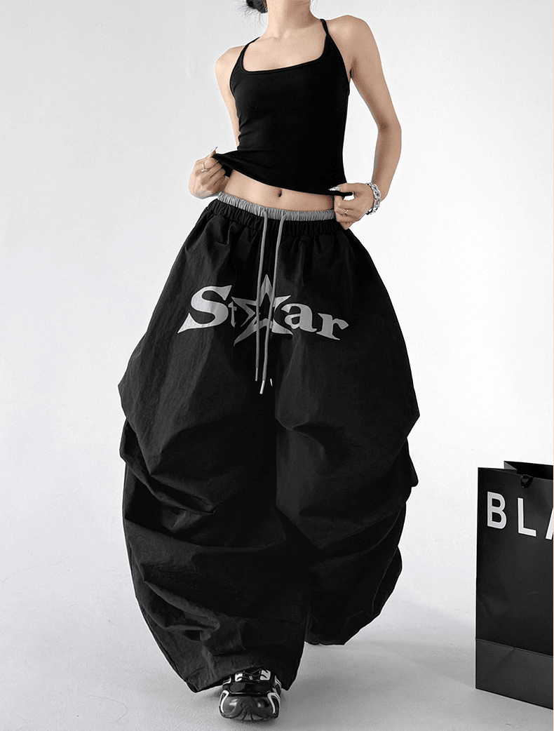 Star Print Drawstring Waist Curved Wide - Leg Parachute Pants – CT730 - COPPING THREADS - CT Select