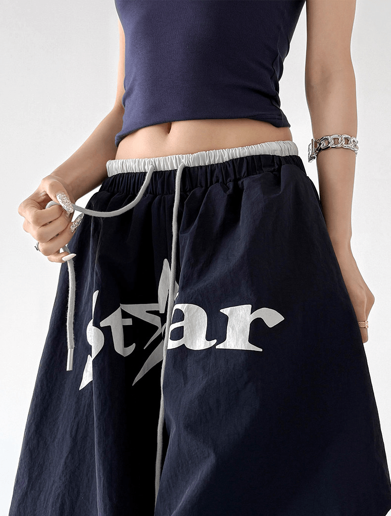 Star Print Drawstring Waist Curved Wide - Leg Parachute Pants – CT730 - COPPING THREADS - CT Select